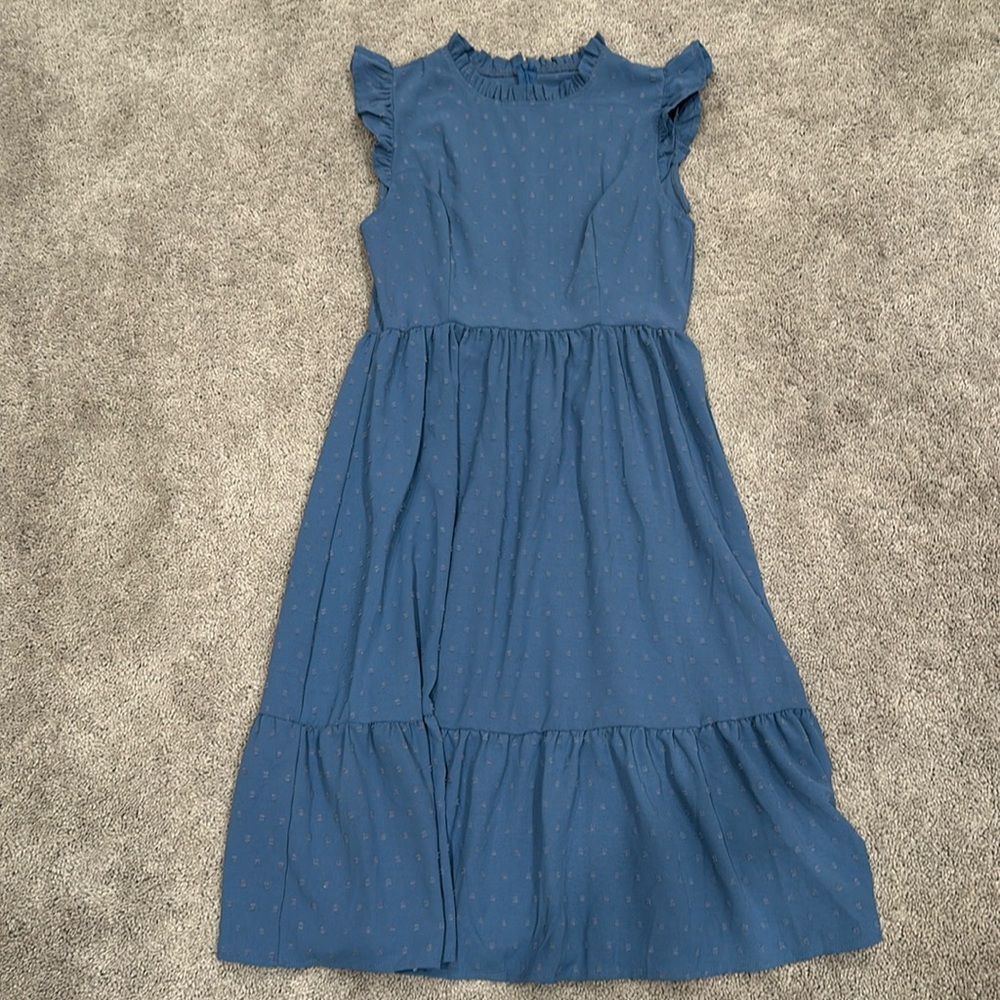 SHEIN Blue Polk Dot High Neck Maxi Dress (L)